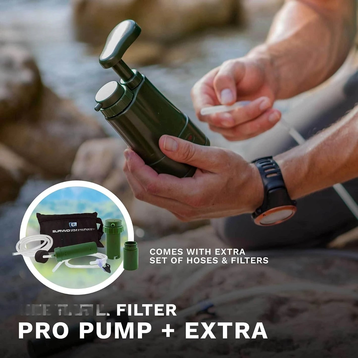 Hand Pump Water Filtration System, with Extra Replacement Filters