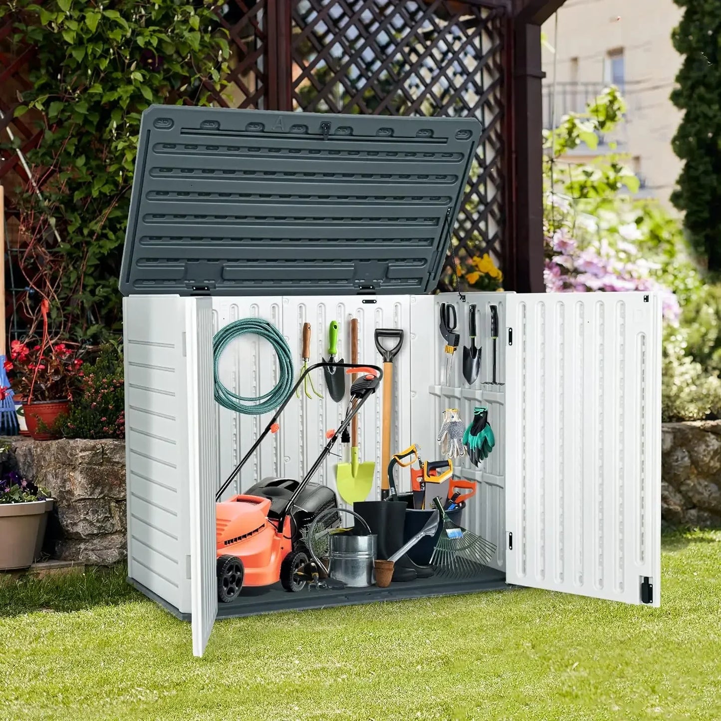 Outdoor Horizontal Storage Sheds w/o Shelf, 35Cu Ft