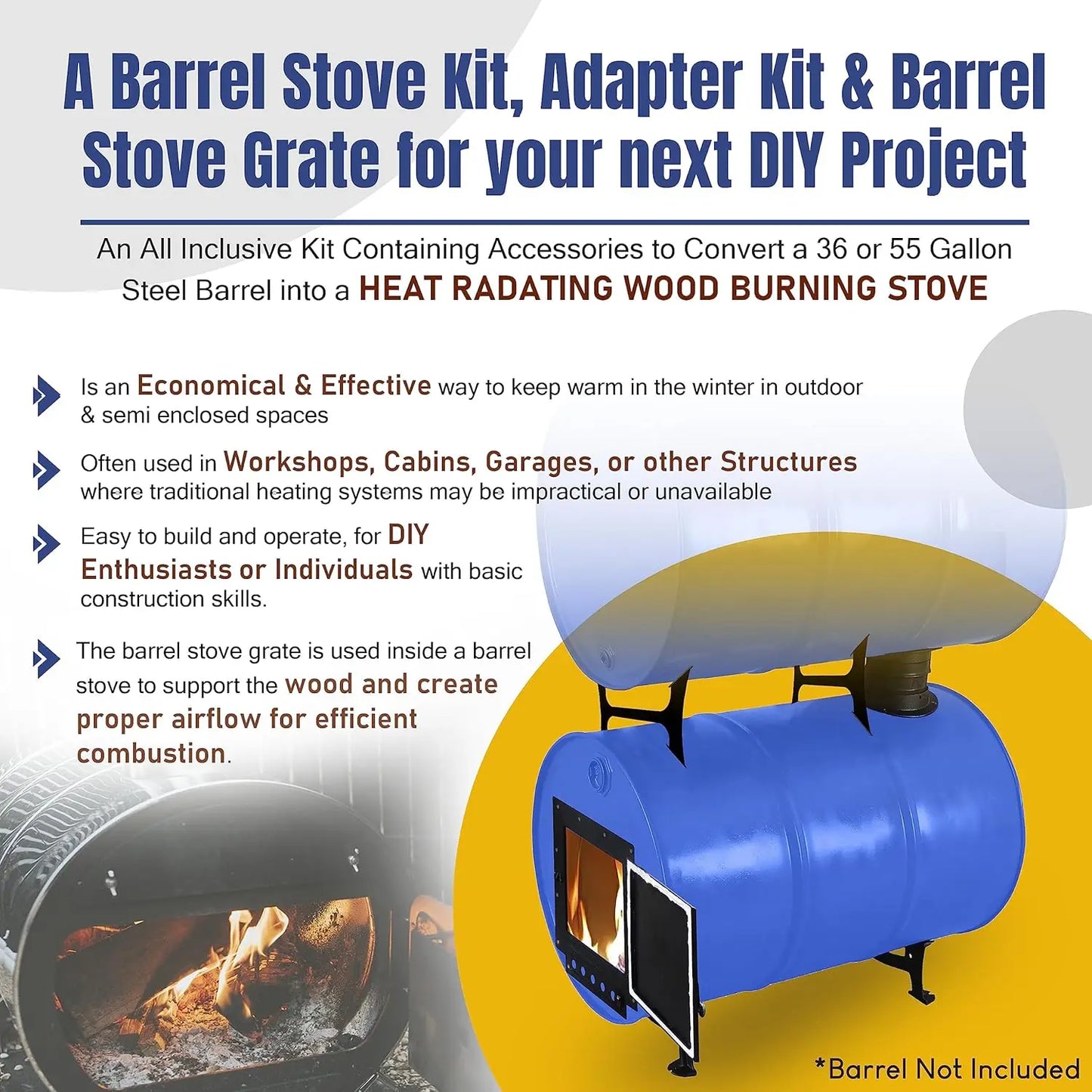 Double Barrel Woodstove Kit – For 30 to 55 Gallon Drums