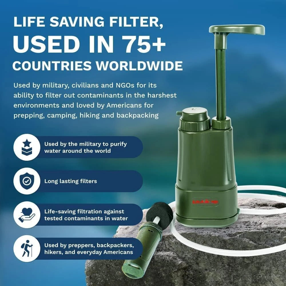 Hand Pump Water Filtration System, with Extra Replacement Filters