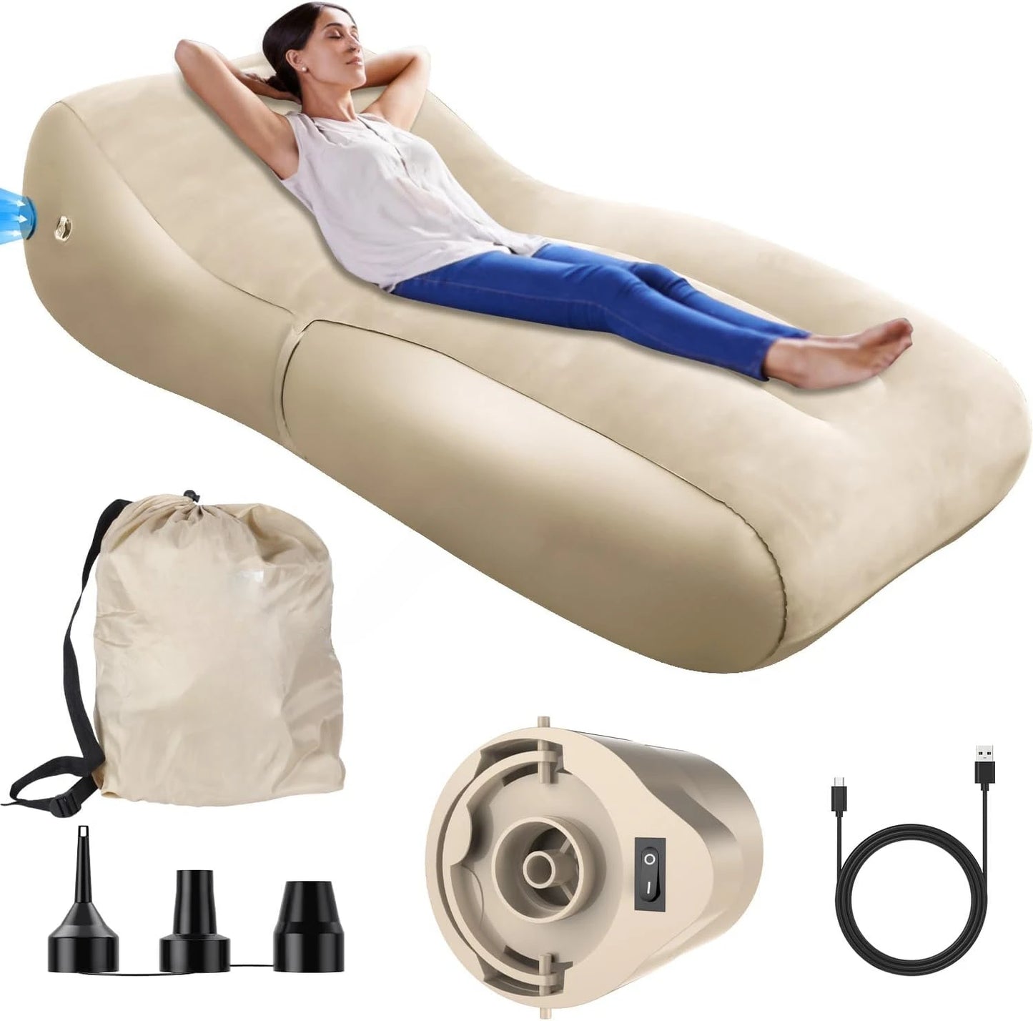 Ultra-Wide 35.4 ”, Self Inflatable Couch w/Built-in Pump