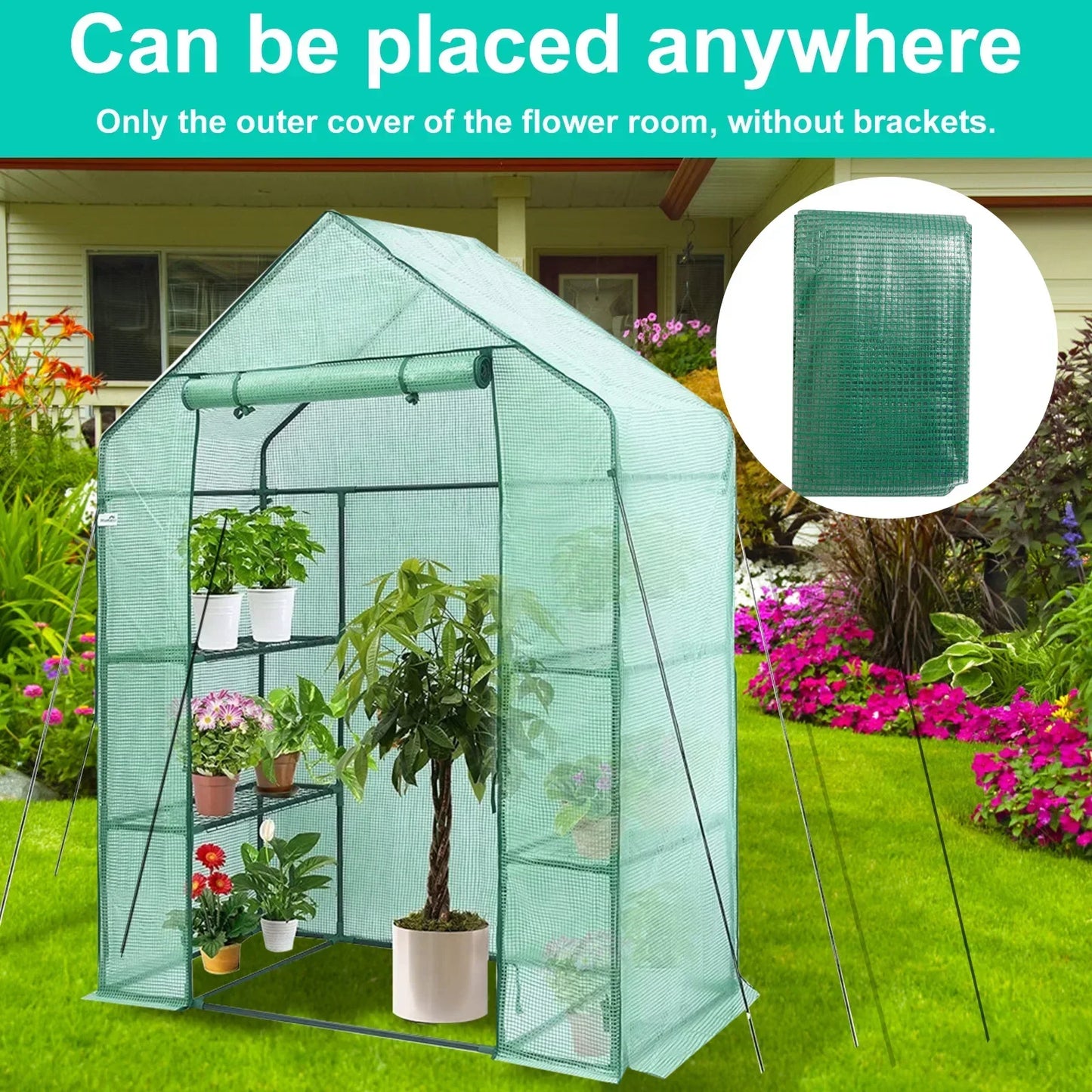 Greenhouse Replacement Cover w/Roll-up Zipper Door Without Bracket