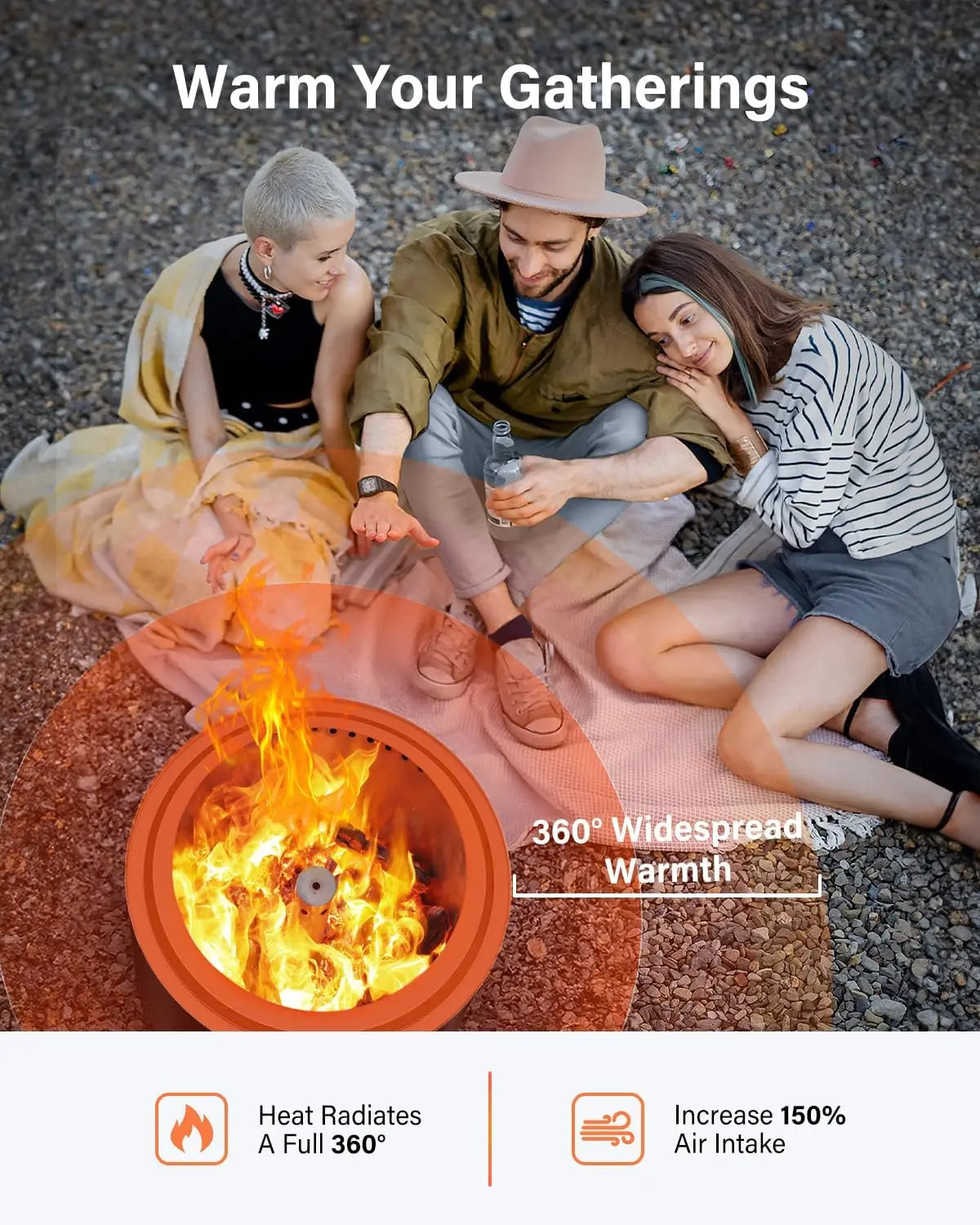 19 inch, Smokeless, Portable, Safe Burning Firepit