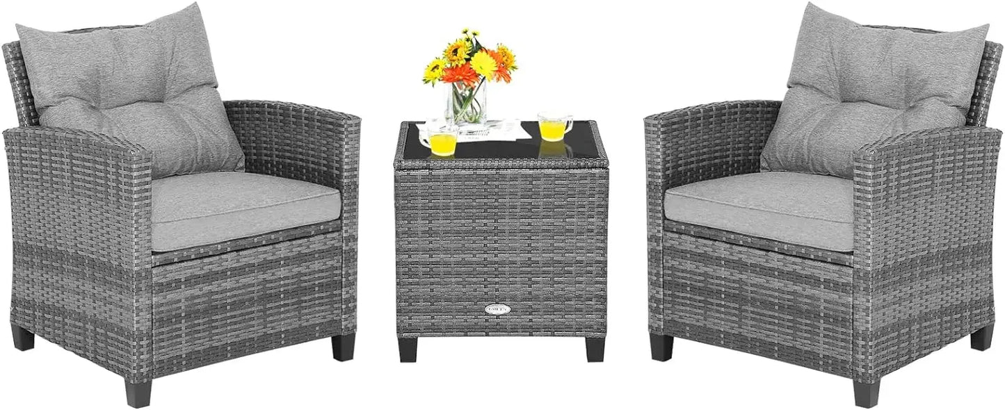 Rattan Wicker Outdoor Sofa Set w/Washable Cushion