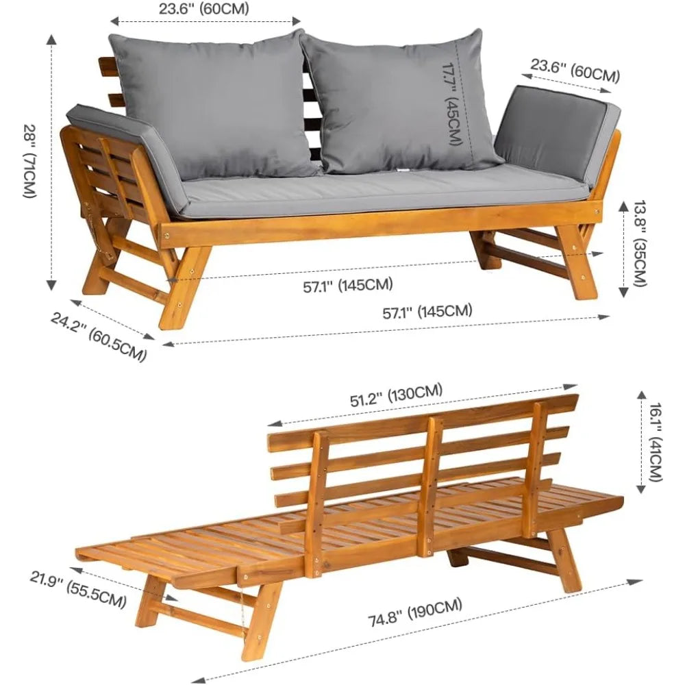 Acacia Wood Convertible Couch Sofa Bed