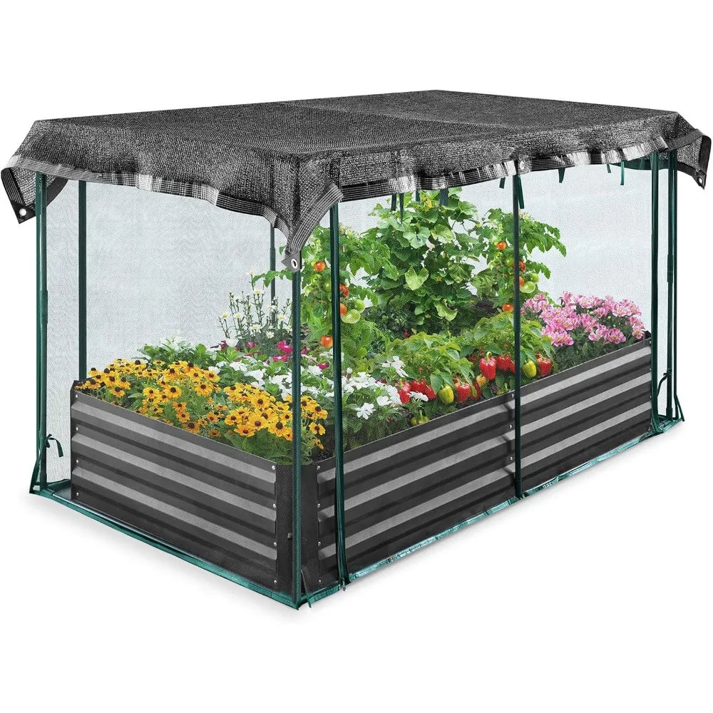 Galvanized Elevated Garden Bed with Crop Cage