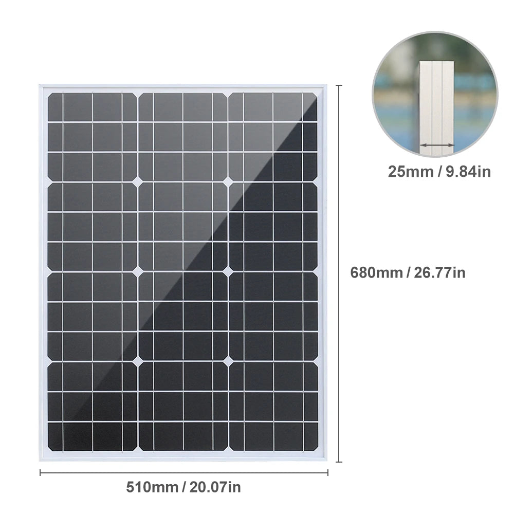 50 Watt Solar Panel Monocrystalline Cell 12 Volt Power Generator