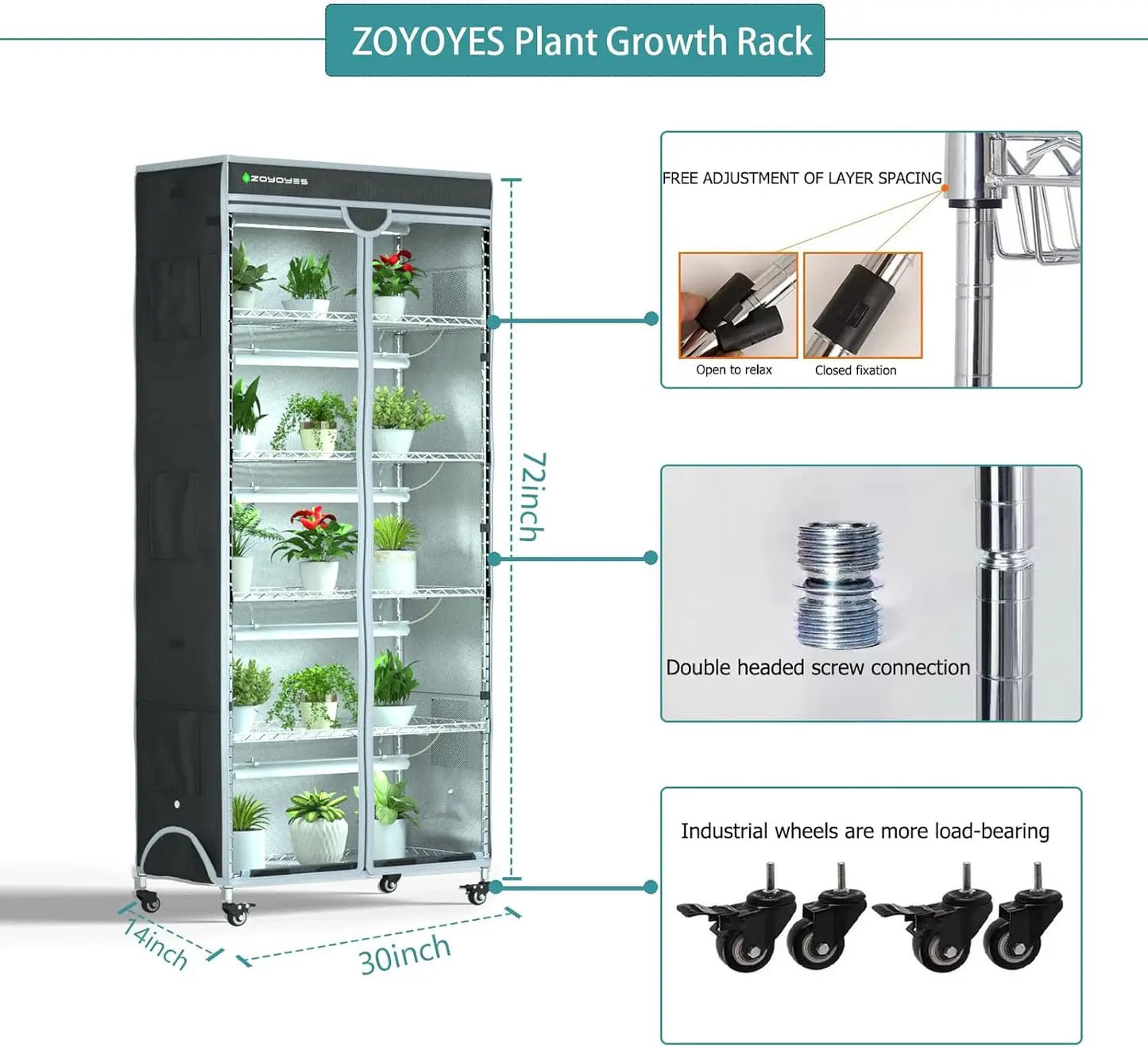 Plant Greenhouse, 6-Tiered Heavy Duty Metal Growth Shelf