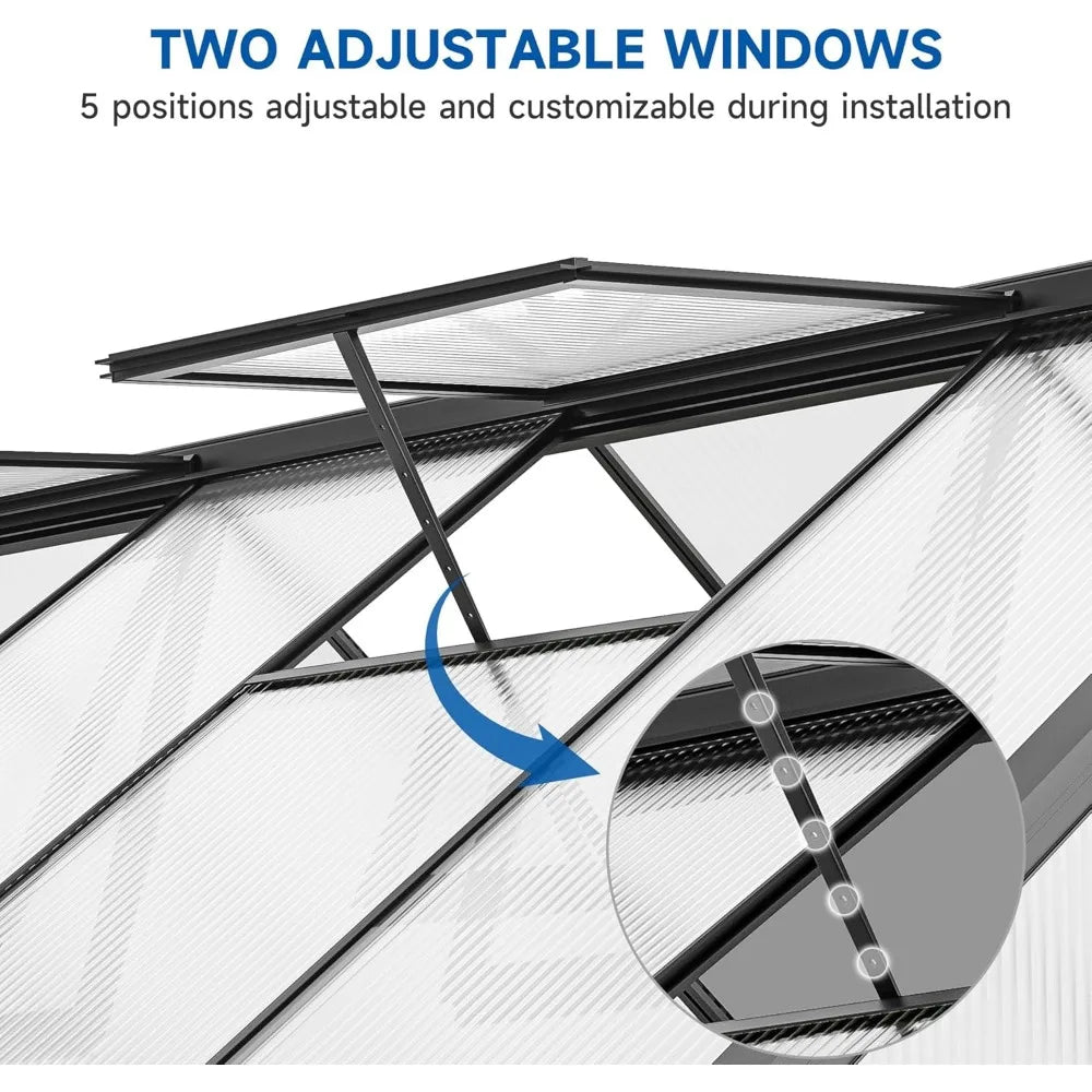 Aluminum Polycarbonate Greenhouse w/Ventilation & Rain Gutte