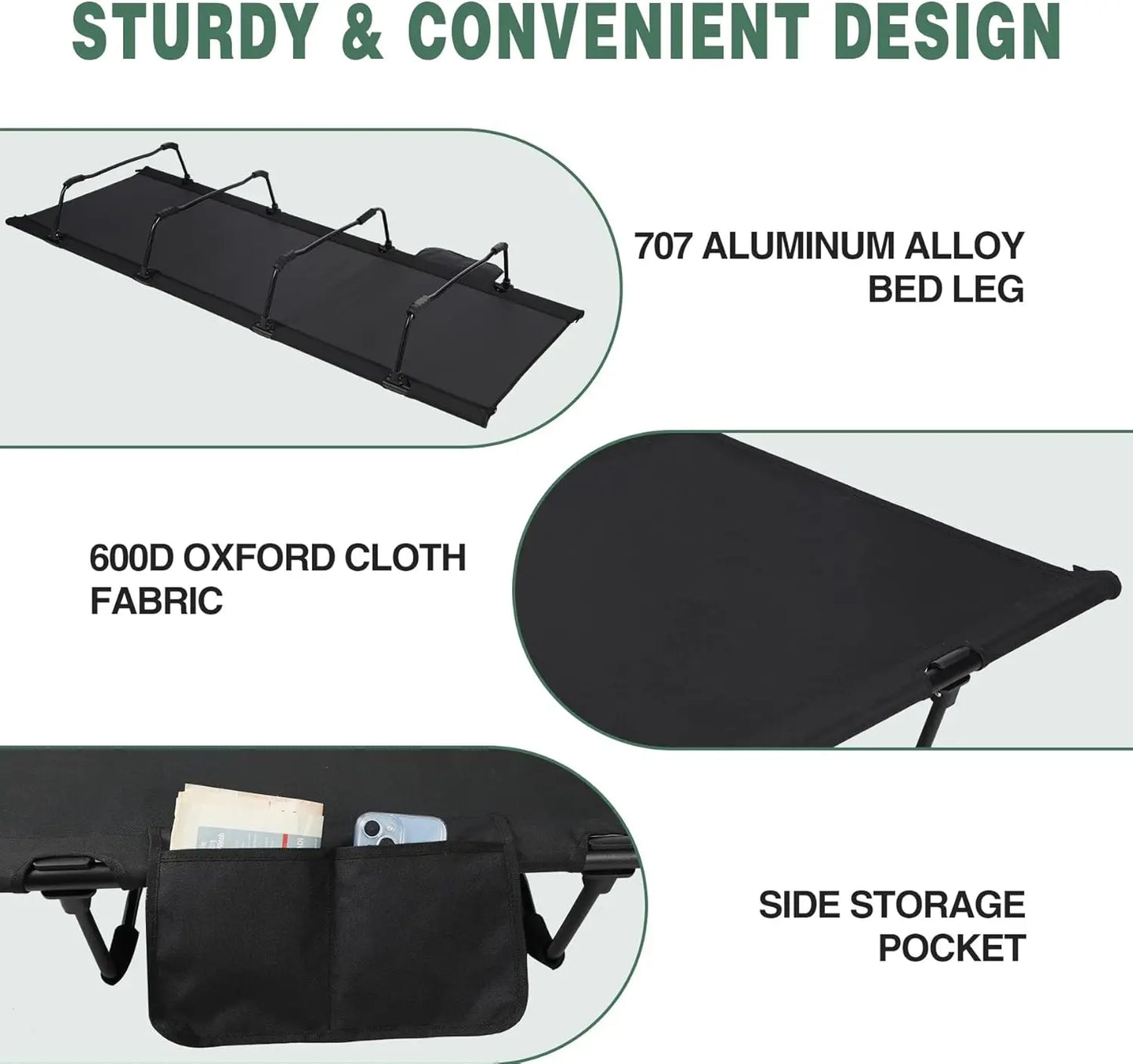 Portable Folding Backpacking Cot with Pockets