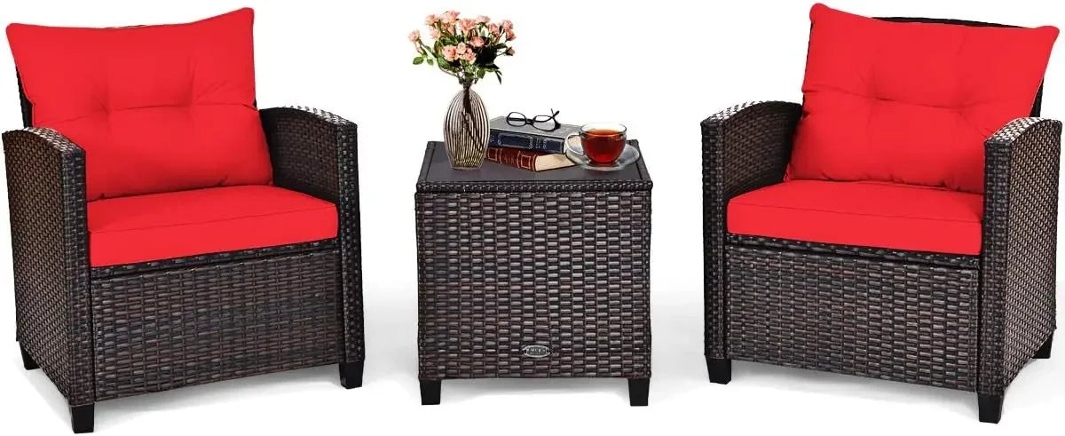 Rattan Wicker Outdoor Sofa Set w/Washable Cushion