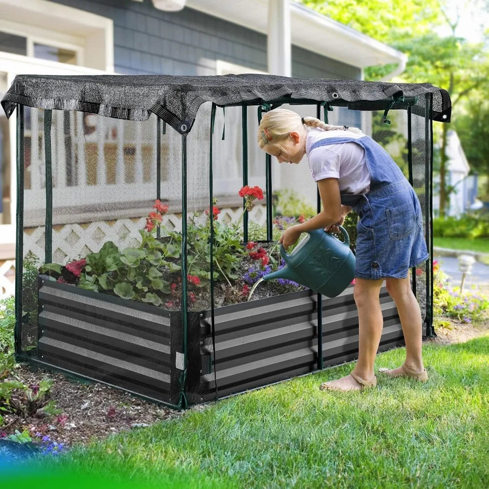 Galvanized Elevated Garden Bed with Crop Cage