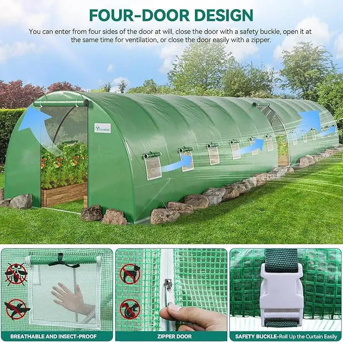 44x10x7ft Greenhouse Extra Large Heavy Duty 4 Zipper Doors