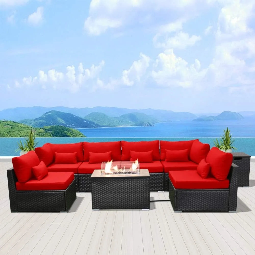 Patio Sectional Sofa with Gas Fire Pit Table