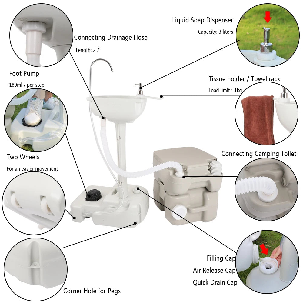 Outdoor Portable Camping Sink with Toilet