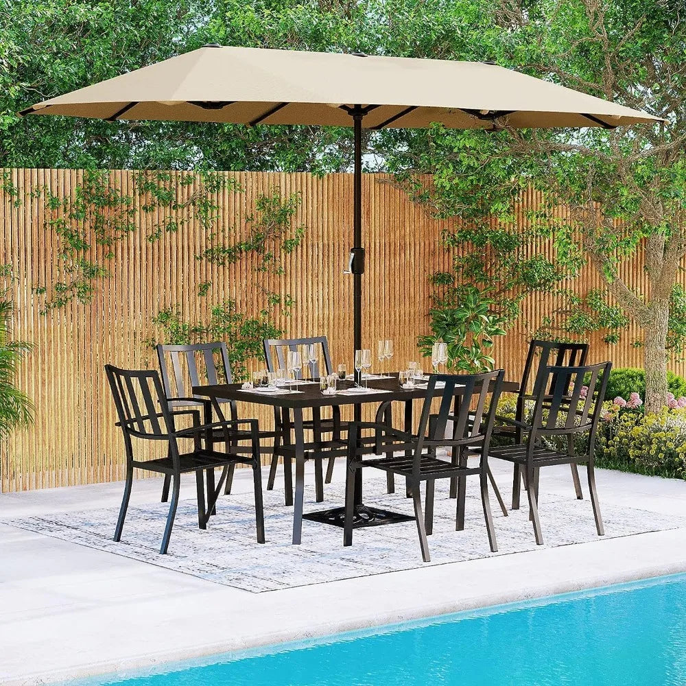 6-Person Outdoor Metal Steel Slat Dining Table